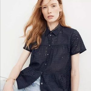 Madewell Eyelet Seamed Button-Down Shirt Navy XS